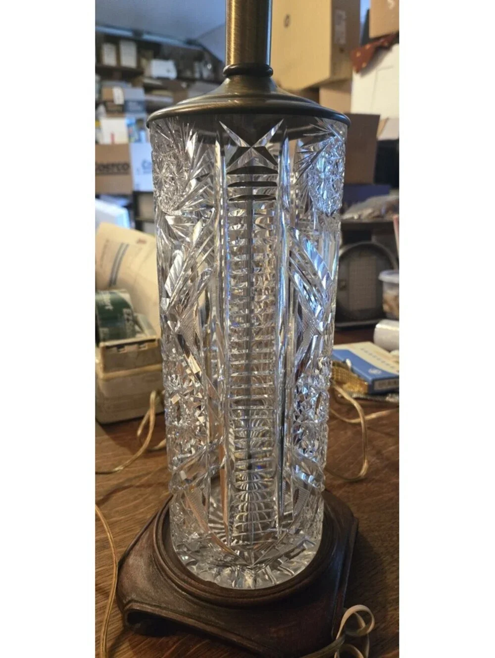 Vintage Pressed Glass Crystal? Cylinder Table Lamp. 22